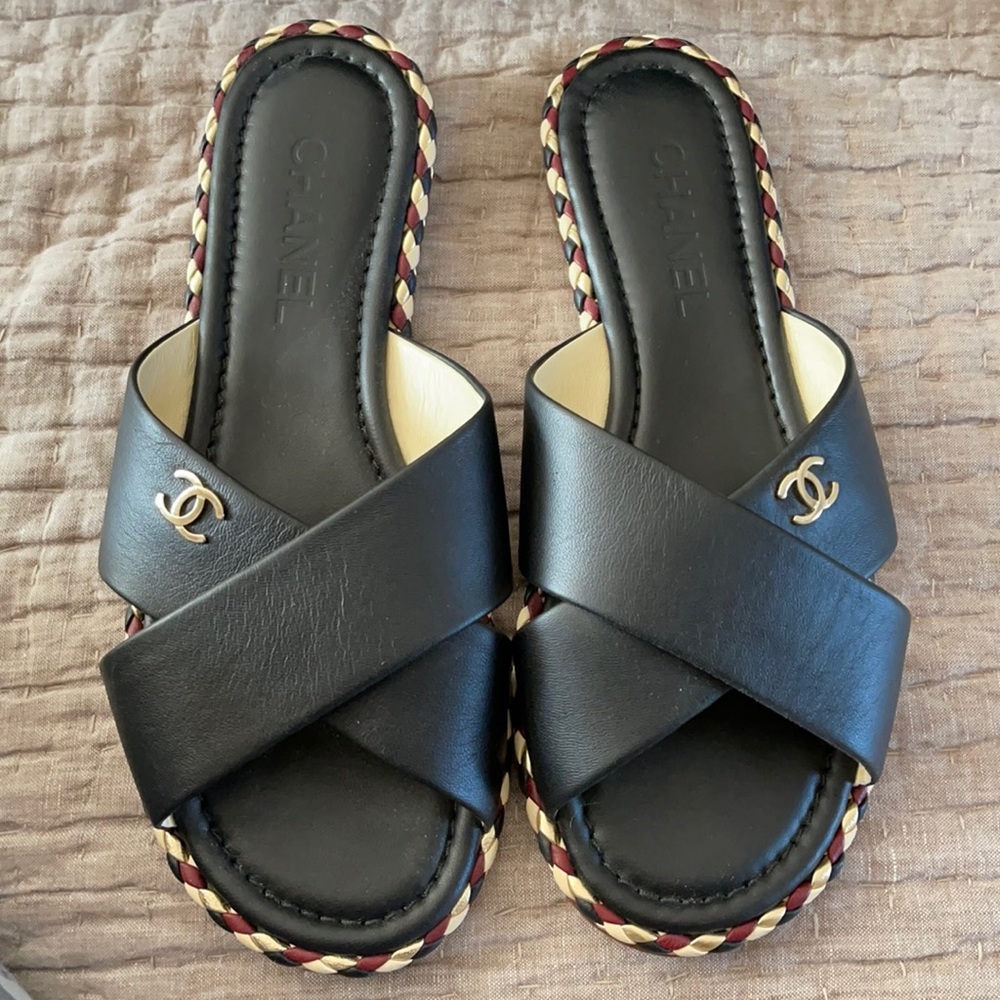 Chanel Black Lambskin Mules/Slides